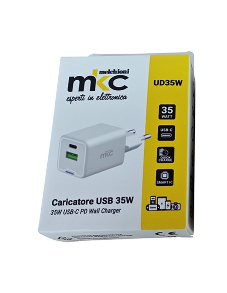 Caricatore USB 35W 1 USB-C+ 1 USB-A Bianco-Mkc 491929603 MKC ADATTATORI-CARICATORI DA VIAGGIO E FINDER