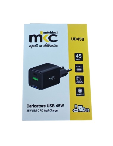 Caricatore USB 45W 1 USB-C+ 1 USB-A Nero -Mkc 491929604 MKC ADATTATORI-CARICATORI DA VIAGGIO E FINDER