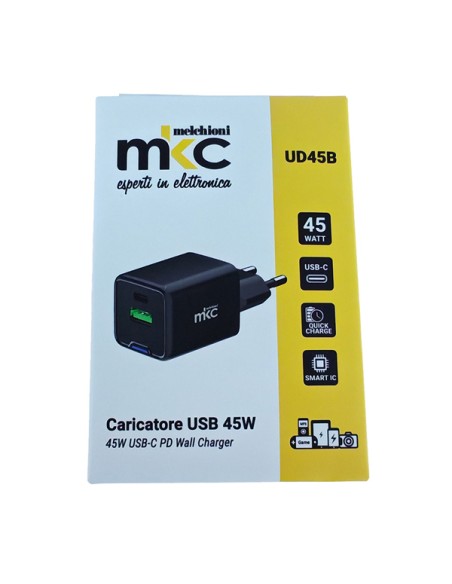 Caricatore USB 45W 1 USB-C+ 1 USB-A Nero -Mkc 491929604 MKC ADATTATORI-CARICATORI DA VIAGGIO E FINDER