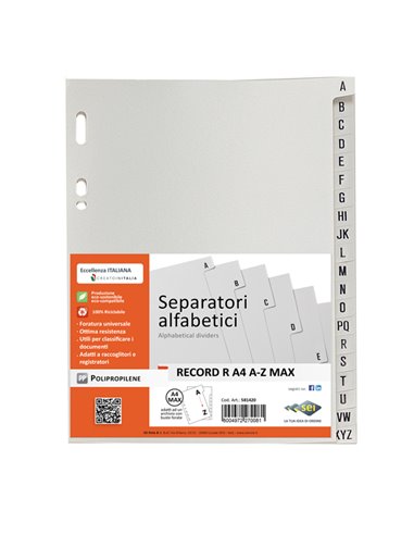 SEPARATORE ALFABETICO A-Z 21X29,7 RECORD RA4A-Z SEI ROTA 581401 SEI ROTA DIVISORI-SEPARATORI CON TASTI STAMPATI
