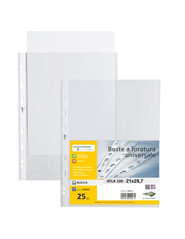 25 buste forate ATLA 100 BA medio 21x29,7cm SEI ROTA 662110 SEI ROTA BUSTE A PERFORAZIONE UNIVERSALE
