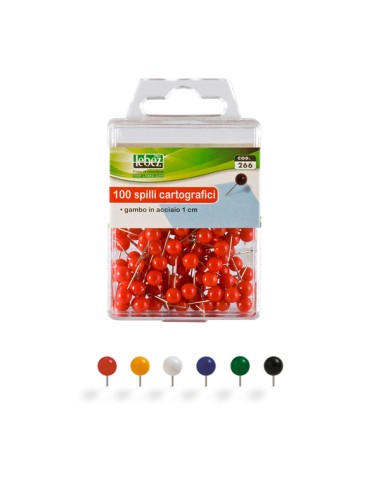 SCATOLA 100 SPILLI CARTOGRAFICI a SFERA ROSSO ART.266 266-R LEBEZ MAGNETI E SPILLI CARTOGRAFICI