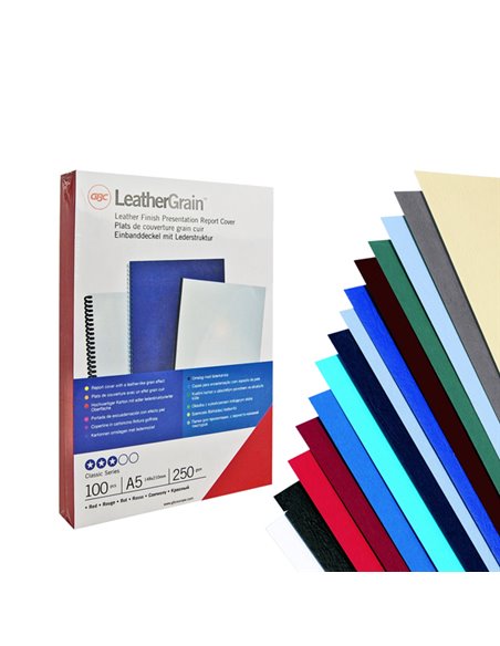 100 COPERTINE LEATHERGRAIN 250GR A4 NERO GOFFRATO CE040010 GBC CARTELLINE E COPERTINE PER RILEGATURE