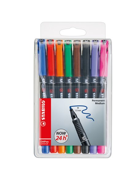 BUSTA 8 PENNARELLI STABILO OHPEN 843 PERMANENTE MEDIO 843/8 STABILO PERMANENTI
