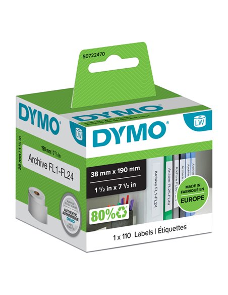 ROTOLO 110 ETICHETTE REGISTRATORE-P 38X190MM X LW 990180 S0722470