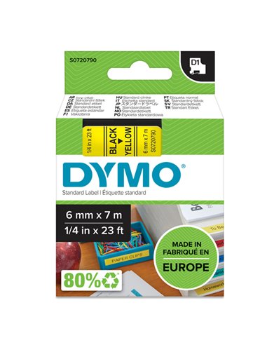NASTRO DYMO TIPO D1 (6MMX7MT) NERO/GIALLO 436180 S0720790 DYMO ETICHETTE-NASTRI-TAMPONI PER ETICHETTATRICI E PREZZATRICI