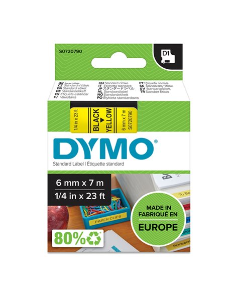 NASTRO DYMO TIPO D1 (6MMX7MT) NERO/GIALLO 436180 S0720790 DYMO ETICHETTE-NASTRI-TAMPONI PER ETICHETTATRICI E PREZZATRICI