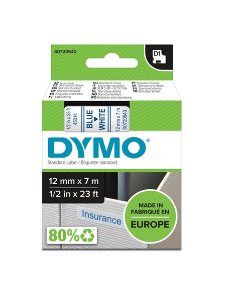 NASTRO DYMO TIPO D1 (12MMX7M) BLU/BIANCO 450140 S0720540 DYMO ETICHETTE-NASTRI-TAMPONI PER ETICHETTATRICI E PREZZATRICI