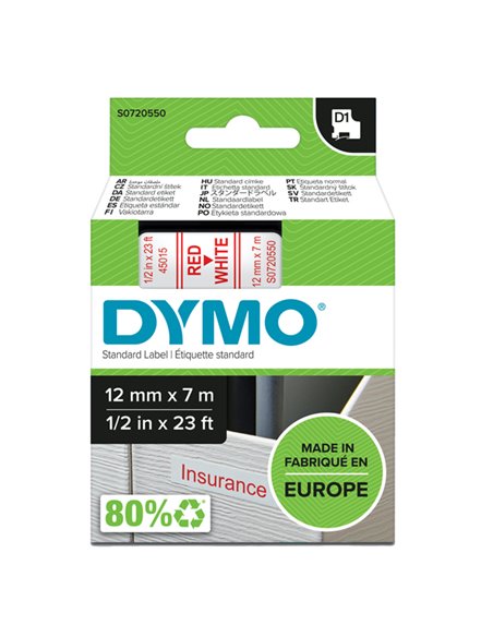 NASTRO DYMO TIPO D1 (12MMX7M) ROSSO/BIANCO 450150 S0720550 DYMO ETICHETTE-NASTRI-TAMPONI PER ETICHETTATRICI E PREZZATRICI