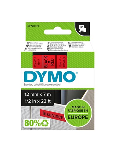 NASTRO DYMO TIPO D1 (12MMX7M) NERO/ROSSO 450170 S0720570 DYMO ETICHETTE-NASTRI-TAMPONI PER ETICHETTATRICI E PREZZATRICI
