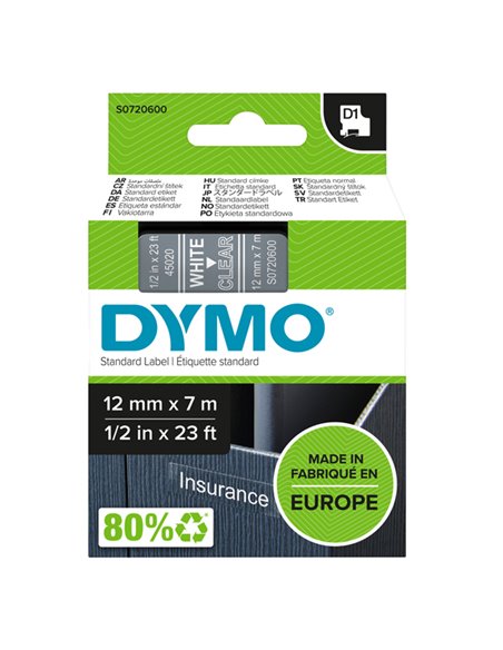 NASTRO DYMO TIPO D1 (12MMX7M) BIANCO/TRASPARENTE 450200 S0720600