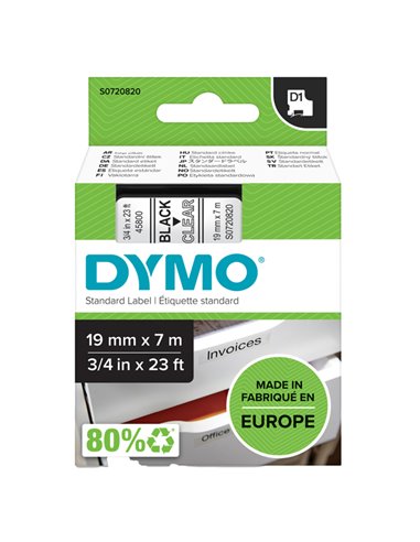 NASTRO DYMO TIPO D1 (19MMX7MT) NERO/TRASPARENTE 458000 S0720820 DYMO ETICHETTE-NASTRI-TAMPONI PER ETICHETTATRICI E PREZZATRICI