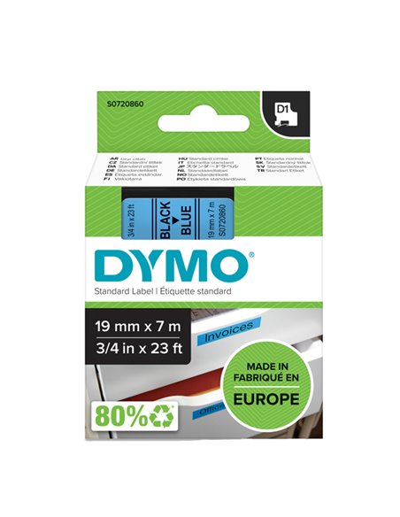 NASTRO DYMO TIPO D1 (19MMX7MT) NERO/BLU 458060 S0720860 DYMO ETICHETTE-NASTRI-TAMPONI PER ETICHETTATRICI E PREZZATRICI