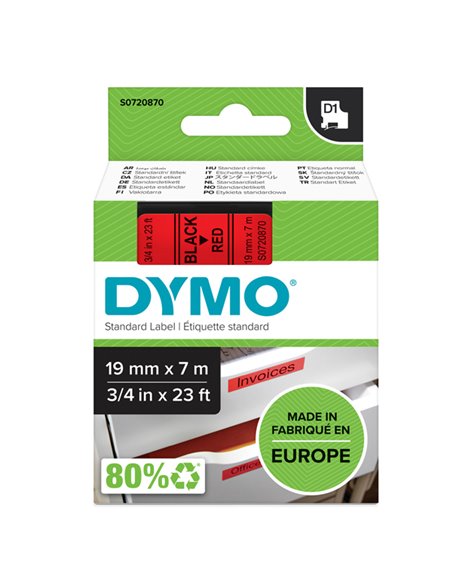 NASTRO DYMO TIPO D1 (19MMX7MT) NERO/ROSSO 458070 S0720870 DYMO ETICHETTE-NASTRI-TAMPONI PER ETICHETTATRICI E PREZZATRICI