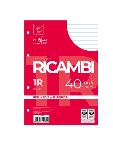 RICAMBI FORATI A5 1RIGO 80GR QUAXIMA 40FG 80GR PIGNA 00629041R PIGNA RICAMBI FORATI