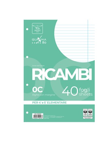 RICAMBI FORATI A4 1RIGO C/MARG. QUAXIMA 40FG 80GR PIGNA 00629030C PIGNA RICAMBI FORATI