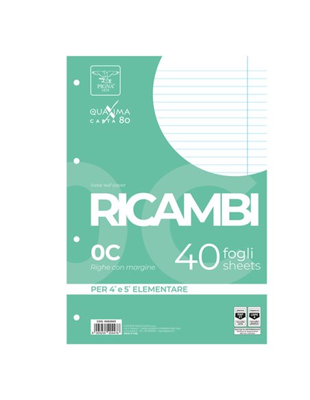 RICAMBI FORATI A4 1RIGO C/MARG. QUAXIMA 40FG 80GR PIGNA 00629030C PIGNA RICAMBI FORATI