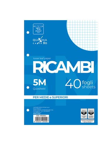 RICAMBI FORATI A4 5MM QUAXIMA 40FG 80GR PIGNA 00629035M PIGNA RICAMBI FORATI