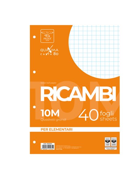 RICAMBI FORATI A4 10MM QUAXIMA 40FG 80GR PIGNA 006290310 PIGNA RICAMBI FORATI