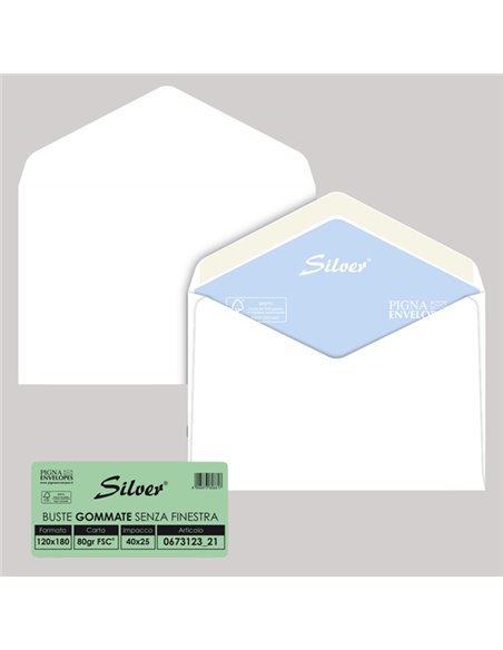 25 buste SILVER MATIC FSC® gommata bianca s/finestra 120x180mm 80gr Pigna Envelo 067312321 Pigna Envelopes BUSTE COMMERCIALI