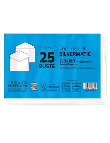 25 buste SILVER MATIC FSC® gommata bianca s/finestra 120x180mm 80gr Pigna Envelo 067312321 Pigna Envelopes BUSTE COMMERCIALI