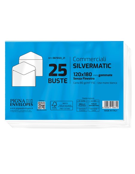 25 buste SILVER MATIC FSC® gommata bianca s/finestra 120x180mm 80gr Pigna Envelo 067312321 Pigna Envelopes BUSTE COMMERCIALI