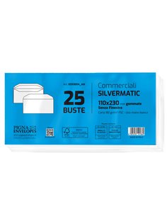 25 buste SILVER MATIC FSC® gommata bianca s/finestra 110x230mm 80gr Pigna Envelo 0593004AM Pigna Envelopes BUSTE COMMERCIALI 2
