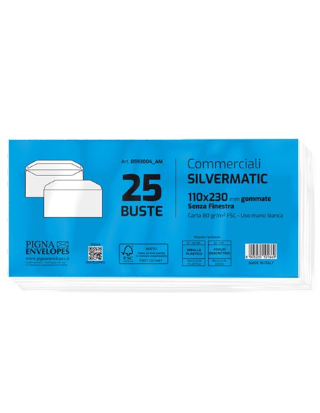 25 buste SILVER MATIC FSC® gommata bianca s/finestra 110x230mm 80gr Pigna Envelo 0593004AM Pigna Envelopes BUSTE COMMERCIALI