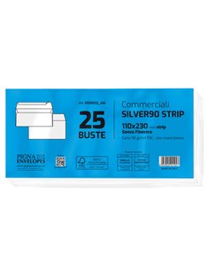 25 buste SILVER90 STRIP FSC®bianca internografata s/finestra110x230mm90gr Pigna 0593022AM 2