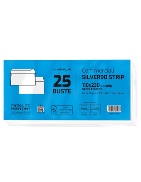 25 buste SILVER90 STRIP FSC®bianca internografata s/finestra110x230mm90gr Pigna 0593022AM