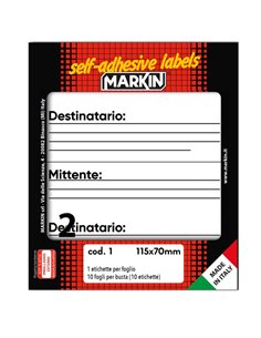 Etichetta adesiva bianca 115x70mm MITT-DEST (10fg x 2etichette) Markin X10001