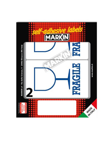 Etichetta adesiva bianca 115x70mm FRAGILE (10fg x 2etichette) Markin 10060