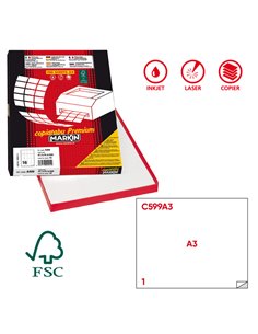 Etichetta adesiva C/599 bianca 100fg A3 420x297mm (1et/fg) Markin X214C599A3 MARKIN ETICHETTE CARTA COPY-LASER-INKJET