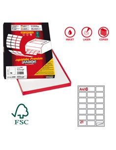 Etichetta adesiva A/410 bianca 100fg A4 63,5X38,1mm (21eti/fg) Markin X210A410 MARKIN ETICHETTE CARTA COPY-LASER-INKJET