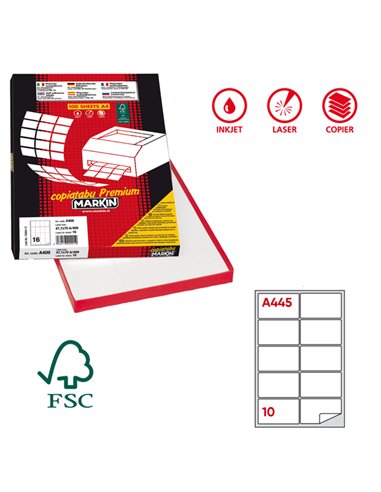 Etichetta adesiva A/445 bianca 100fg A4 99,6x57mm (10eti/fg) Markin X210A445 MARKIN ETICHETTE CARTA COPY-LASER-INKJET