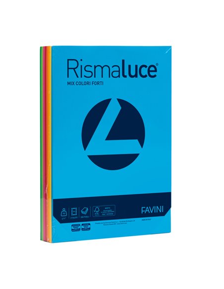 Carta RISMALUCE 90gr A4 300fg mix 8 colori FAVINI A66X314 FAVINI COLORATA