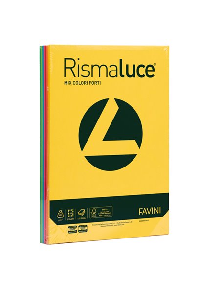 Carta RISMALUCE 200gr A4 125fg mix 8 colori FAVINI A67X114 FAVINI COLORATA