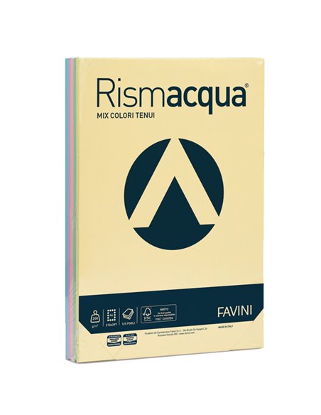Carta RISMACQUA 200gr A4 125fg mix 5 colori FAVINI A67X124 FAVINI COLORATA