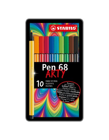 SCATOLA METALLO 10 PENNARELLI PEN 6810 STABILO 6810-6 STABILO PUNTA FELTRO
