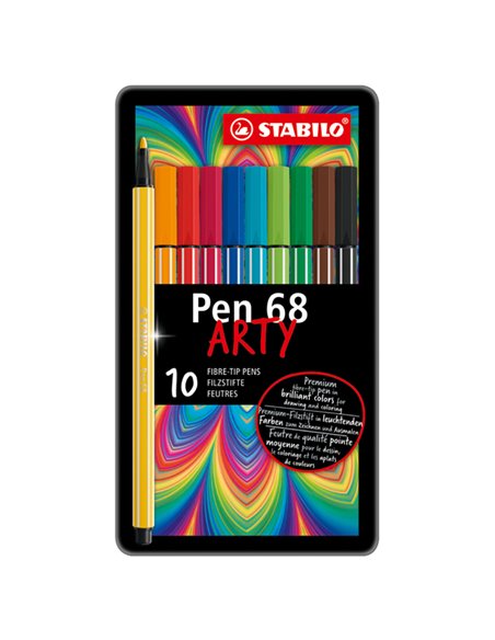 SCATOLA METALLO 10 PENNARELLI PEN 6810 STABILO 6810-6 STABILO PUNTA FELTRO