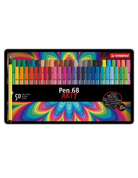 SCATOLA METALLO 50 PENNARELLI PEN 6850 STABILO 6850-6 STABILO PUNTA FELTRO