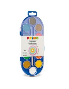 PASTIGLIE ACQUERELLO IN 12 COLORI ø 30mm PRIMO 112A12SG PRIMO ACQUERELLI-COLORI A DITA