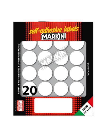 Etichetta adesiva bianca tonda Ø27mm (10fogli x 20etichette) Markin 10008
