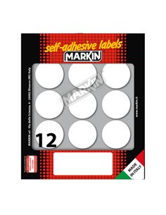 Etichetta adesiva bianca tonda Ø34mm (10fogli x 12etichette) Markin 10009 MARKIN ETICHETTE IN FOGLIETTI