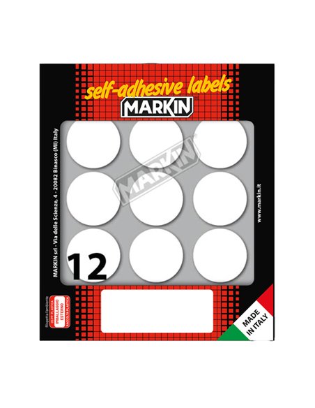 Etichetta adesiva bianca tonda Ø34mm (10fogli x 12etichette) Markin 10009 MARKIN ETICHETTE IN FOGLIETTI