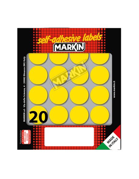 Etichetta adesiva giallo tonda Ø27mm (10fogli x 20etichette) Markin 10008GI MARKIN ETICHETTE IN FOGLIETTI