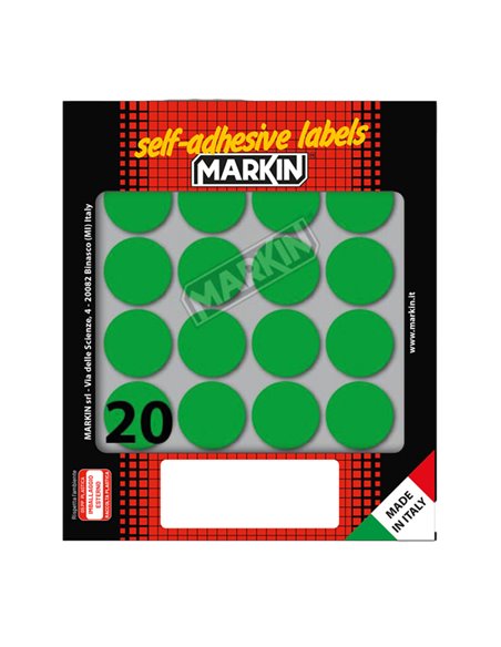 Etichetta adesiva verde tonda Ø27mm (10fogli x 20etichette) Markin X10008VE MARKIN ETICHETTE IN FOGLIETTI