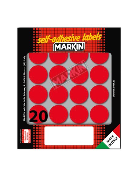 Etichetta adesiva rosso tonda Ø27mm (10fogli x 20etichette) Markin 10008RO MARKIN ETICHETTE IN FOGLIETTI