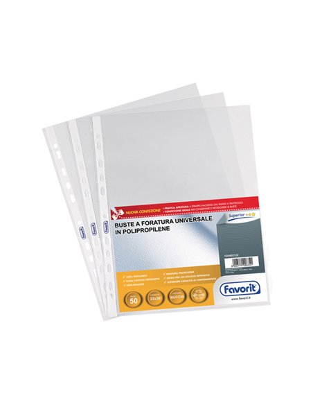 50 BUSTE FORATE 22X30 1725/15 SUPERIOR B.A. FAVORIT 100460122 FAVORIT BUSTE A PERFORAZIONE UNIVERSALE