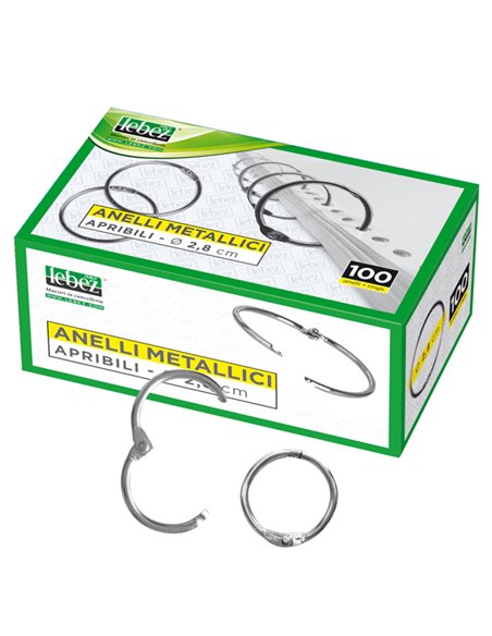 SCATOLA 100 ANELLI IN METALLO 28MM X RILEGATURA 452